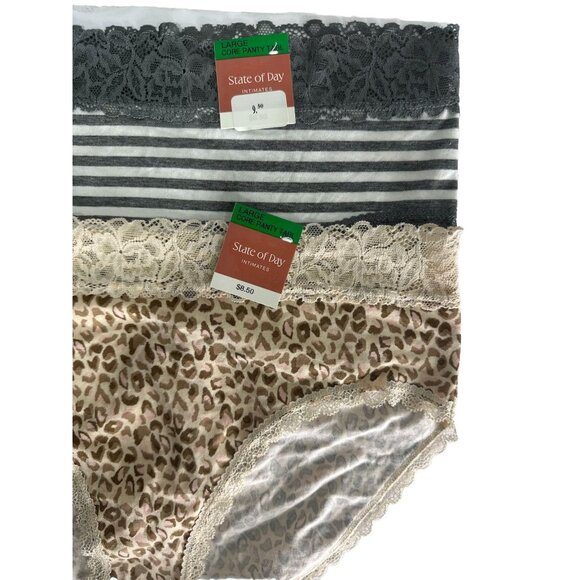 State of Day Panties Bundle 2 Pack Large Lace Waist Heather Stripe & Leopard L - Picture 3 of 4